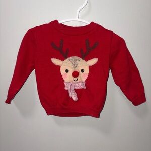 Primark red fuzzy reindeer Christmas holiday sweater unisex 3-6 M festive